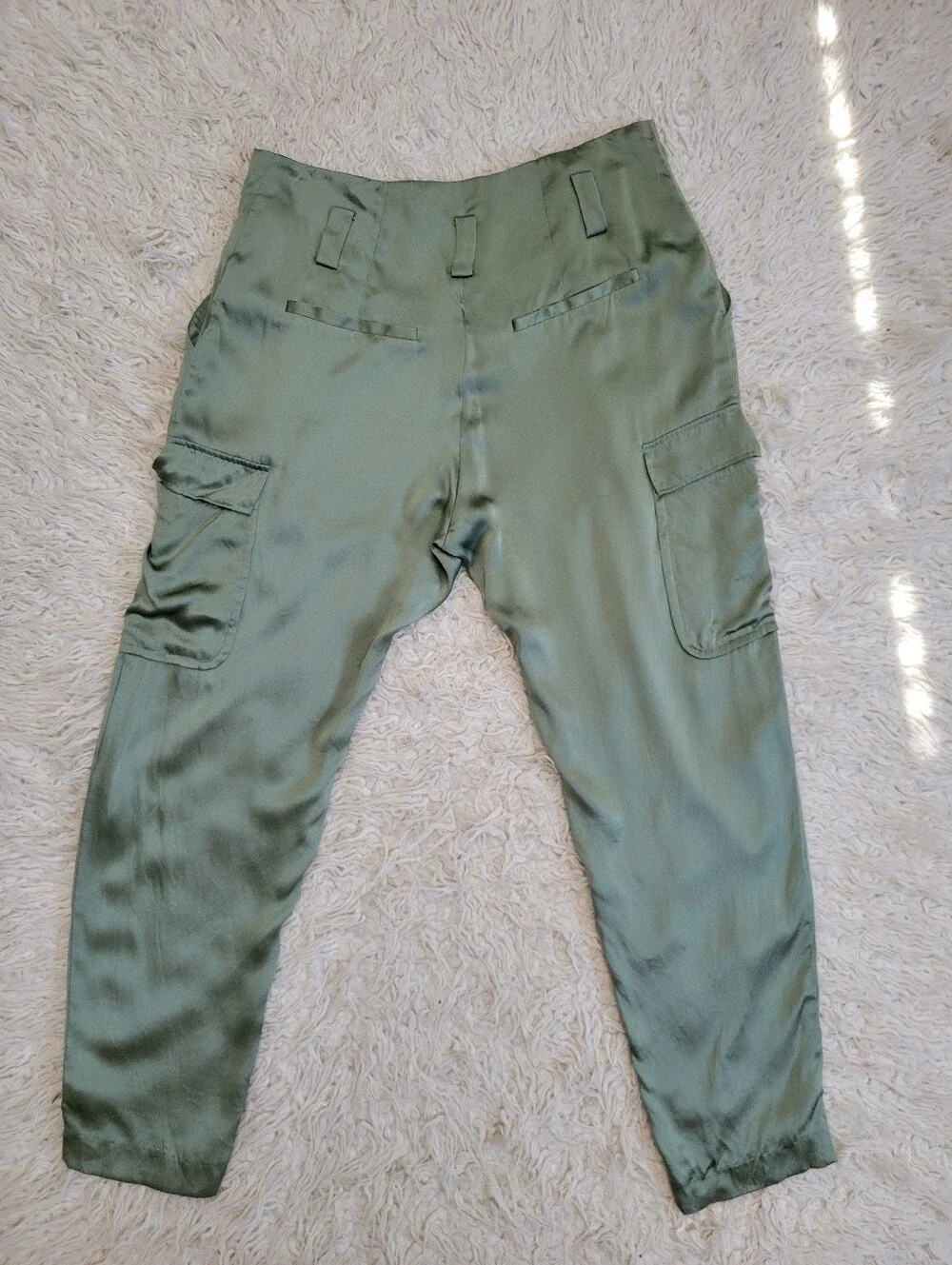 Silk Pants L'agence Womens Roxy Silk Paperbag Cargo Pant Green Sz 6